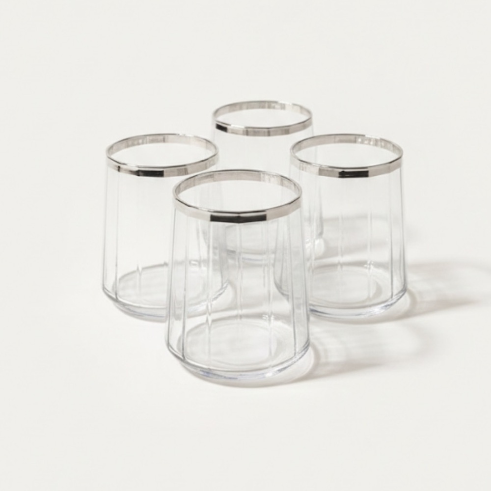 Threshold Stemless Silver Trim Wine Glass Cup Set of 4